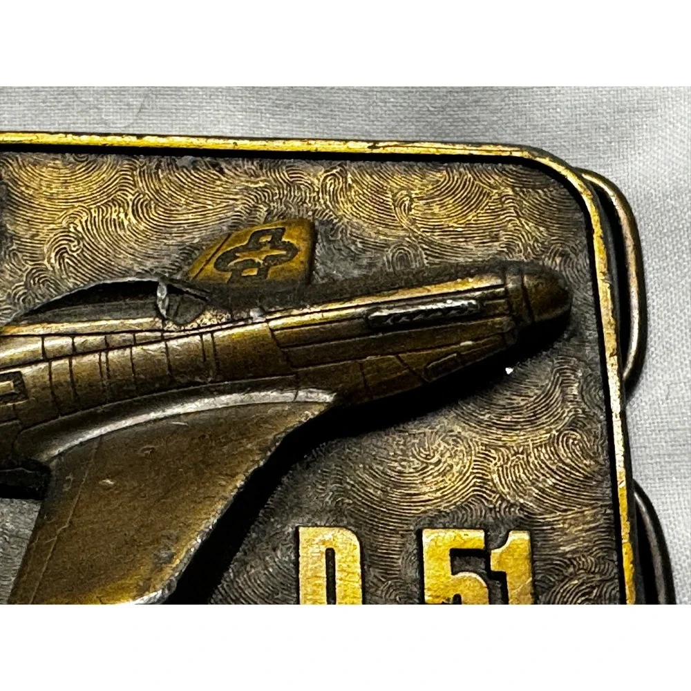Vintage 1981 The Buckle Connection P-51 Mustang Airplane Belt Buckle‎ Brass Tone